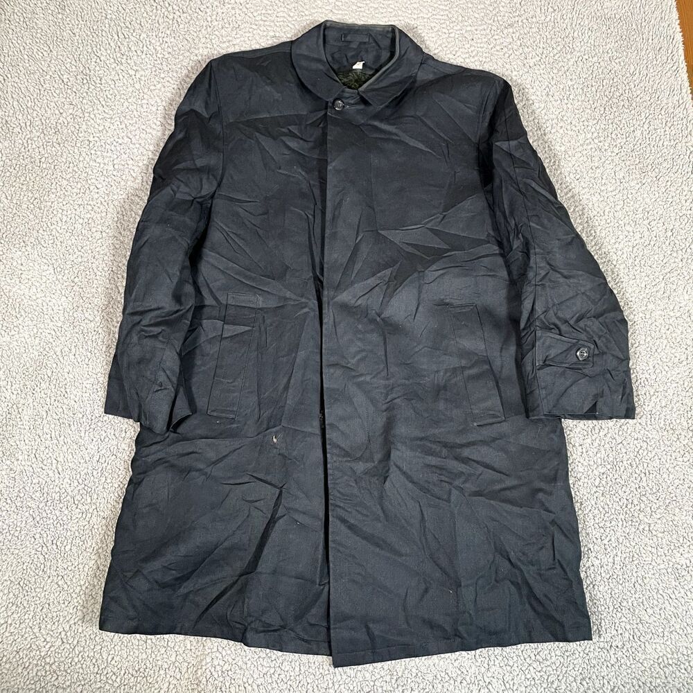 Vintage Larini Trench Coat Women's Jacket Navy Blue Rain Button 38 Short